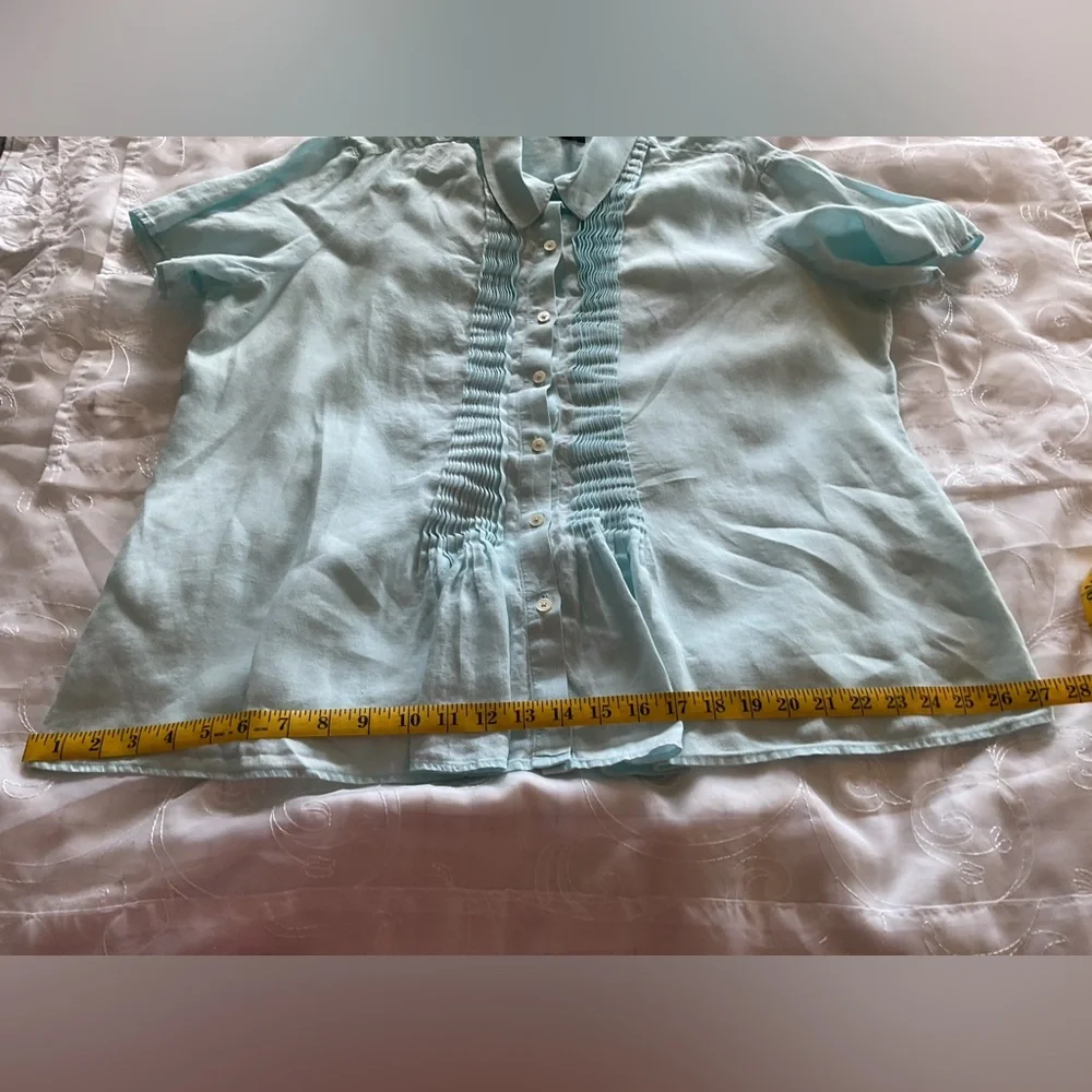 Talbots Women’s 2X Pure Irish Linen Teal Mist Short Sleeve Top - Picture 5 of 12